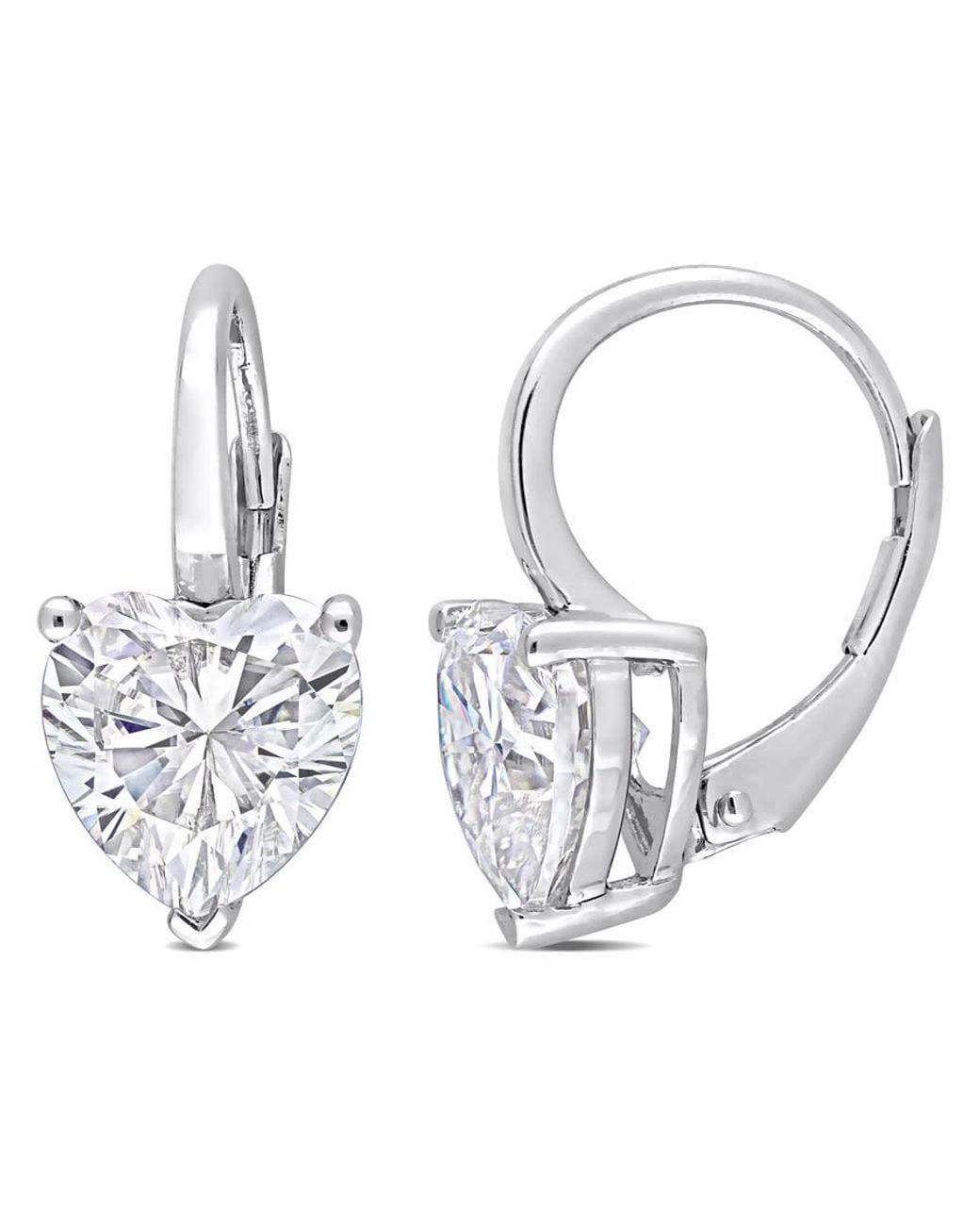 Amour Metallic 4 Ct Dew Created Moissanite Heart Leverback Earrings for men