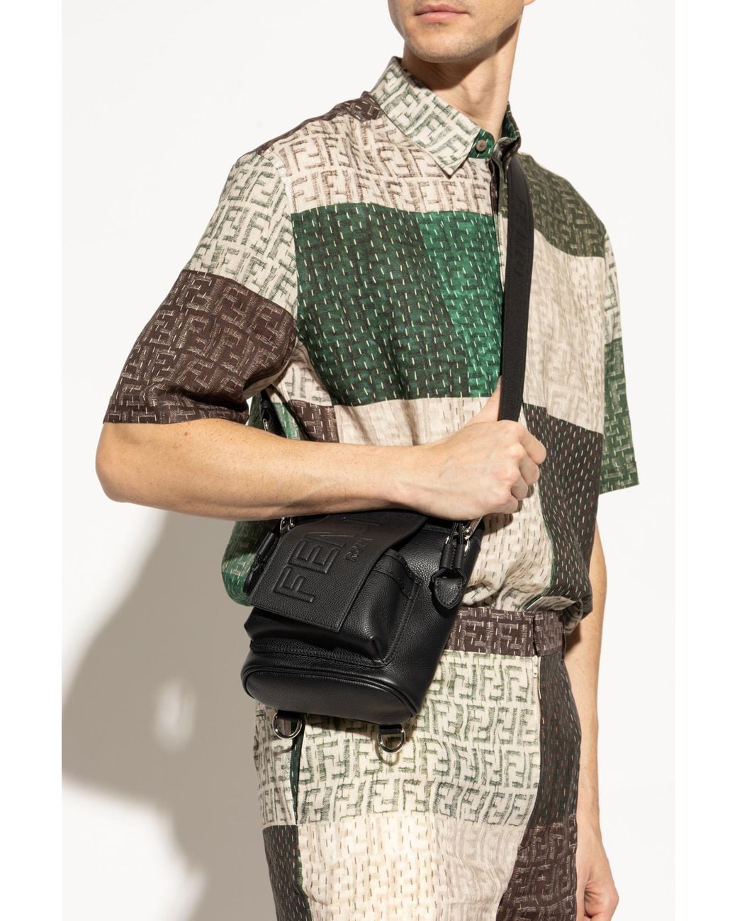 Fendi Black Leather Shoulder Bag for men