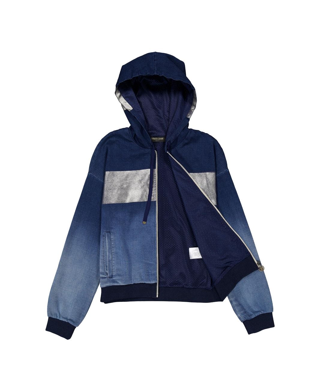 Roberto Cavalli Blue Ombre Zip-Up Hooded Jacket, Brand Size 40 Us for men