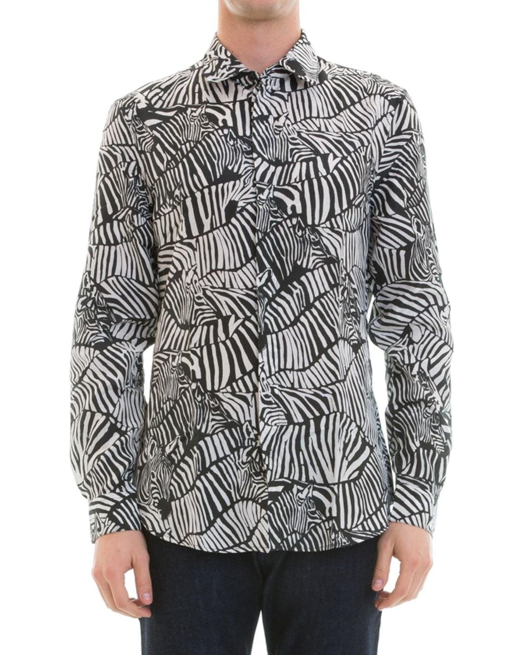 Roberto Cavalli Gray All-Over Print Silk-Blend Shirt, Brand Size 40 Neck for men