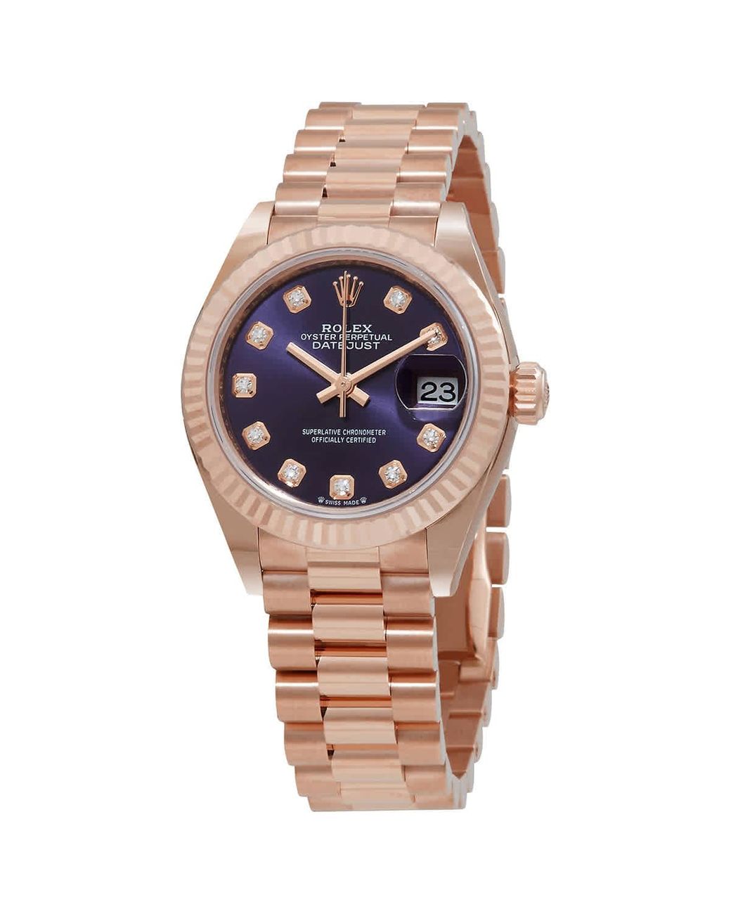 Rolex Lady Datejust 28 Automatic Diamond Purple Dial Watch Lyst