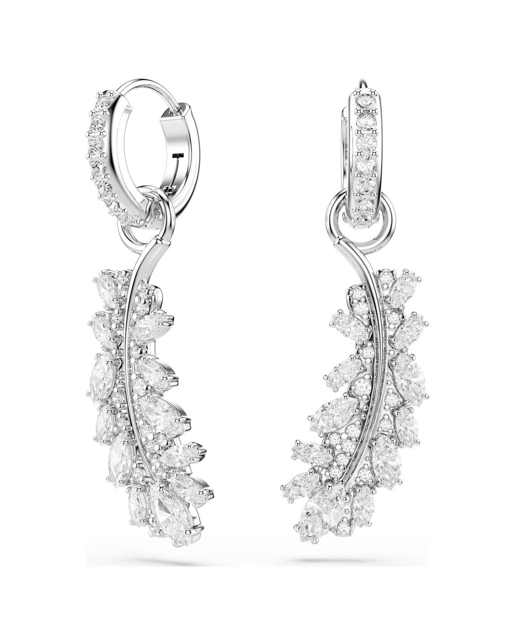 Swarovski Metallic Vienna Earrings, Mixed Cuts, Feather, Rhodium Plated