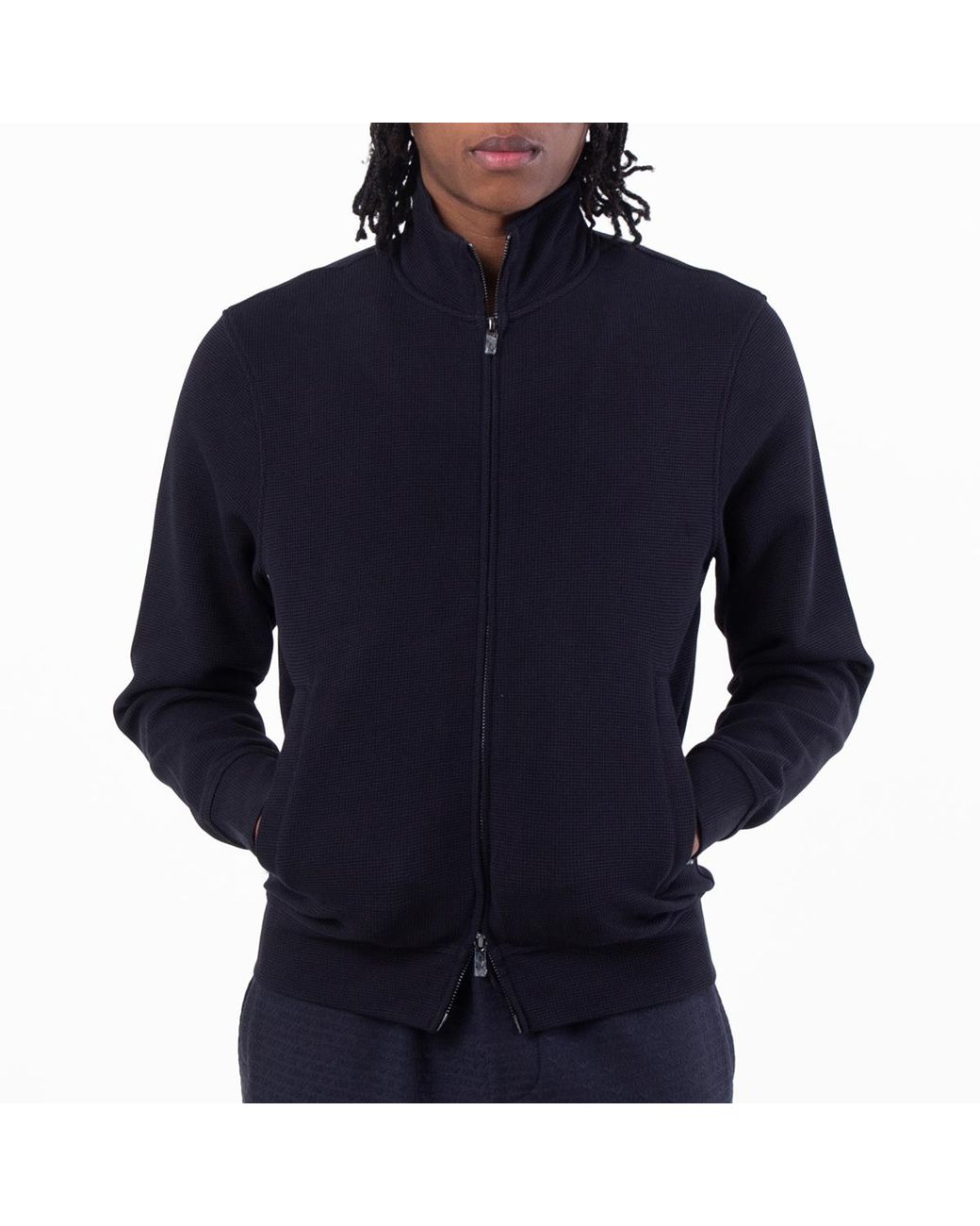 Emporio Armani Blue Waffle Jersey Full-Zip Sweatshirt for men