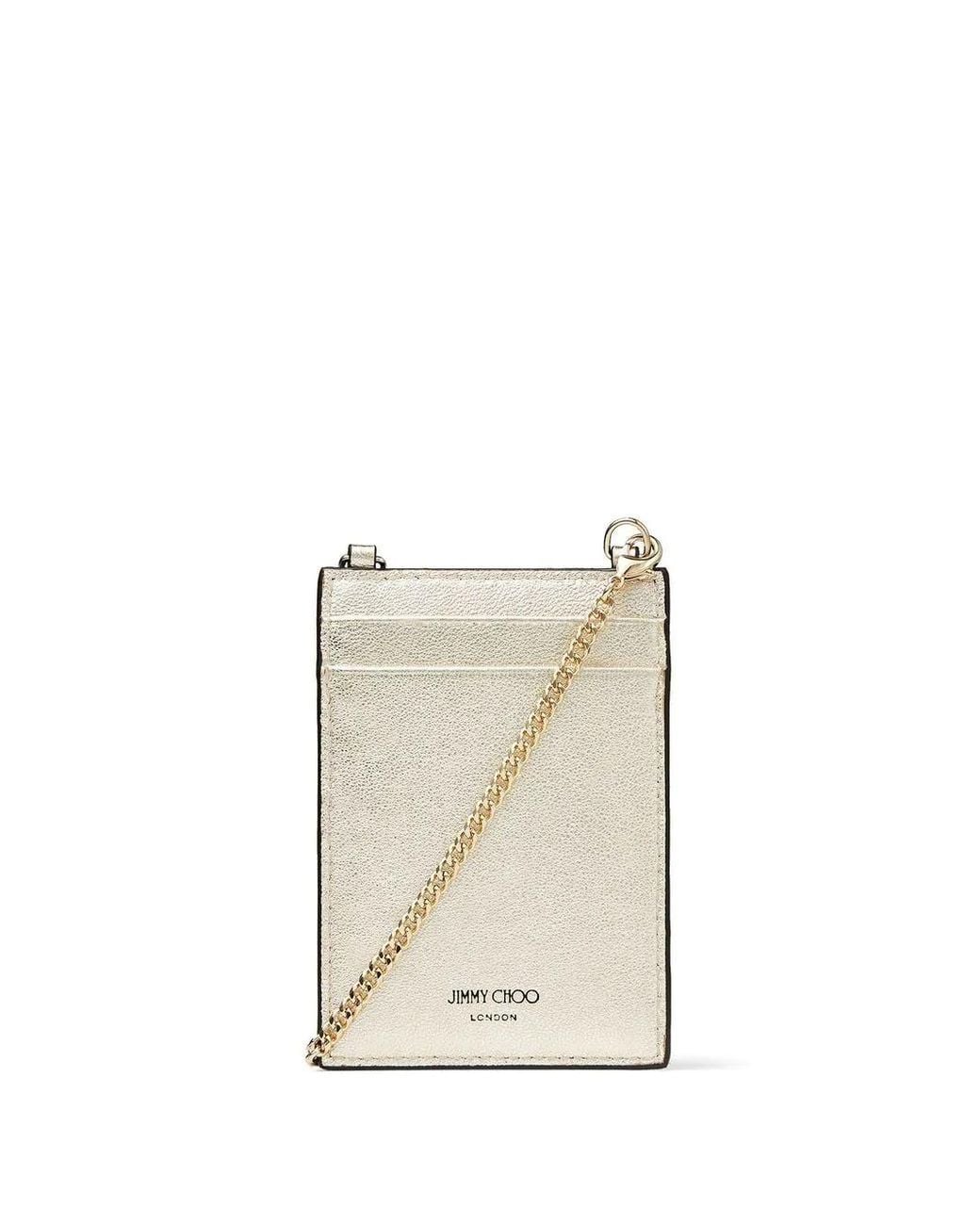 Jimmy Choo Natural Platinum Ice/Light Glitter Chain-Strap Cardholder for men