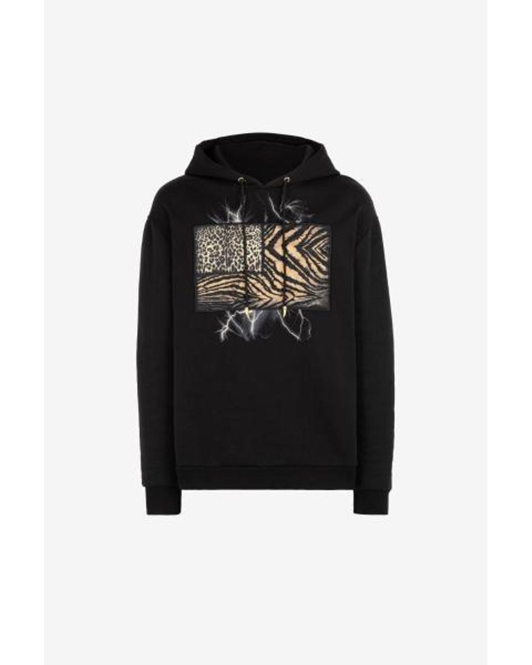 Roberto Cavalli Black Animal Print Cotton Hoodie for men
