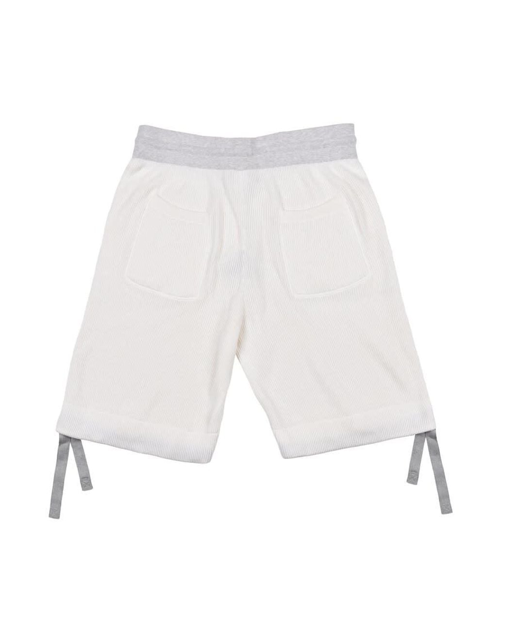 Brunello Cucinelli White Cream Ribbed Knit Bermuda Shorts, Size Small for men