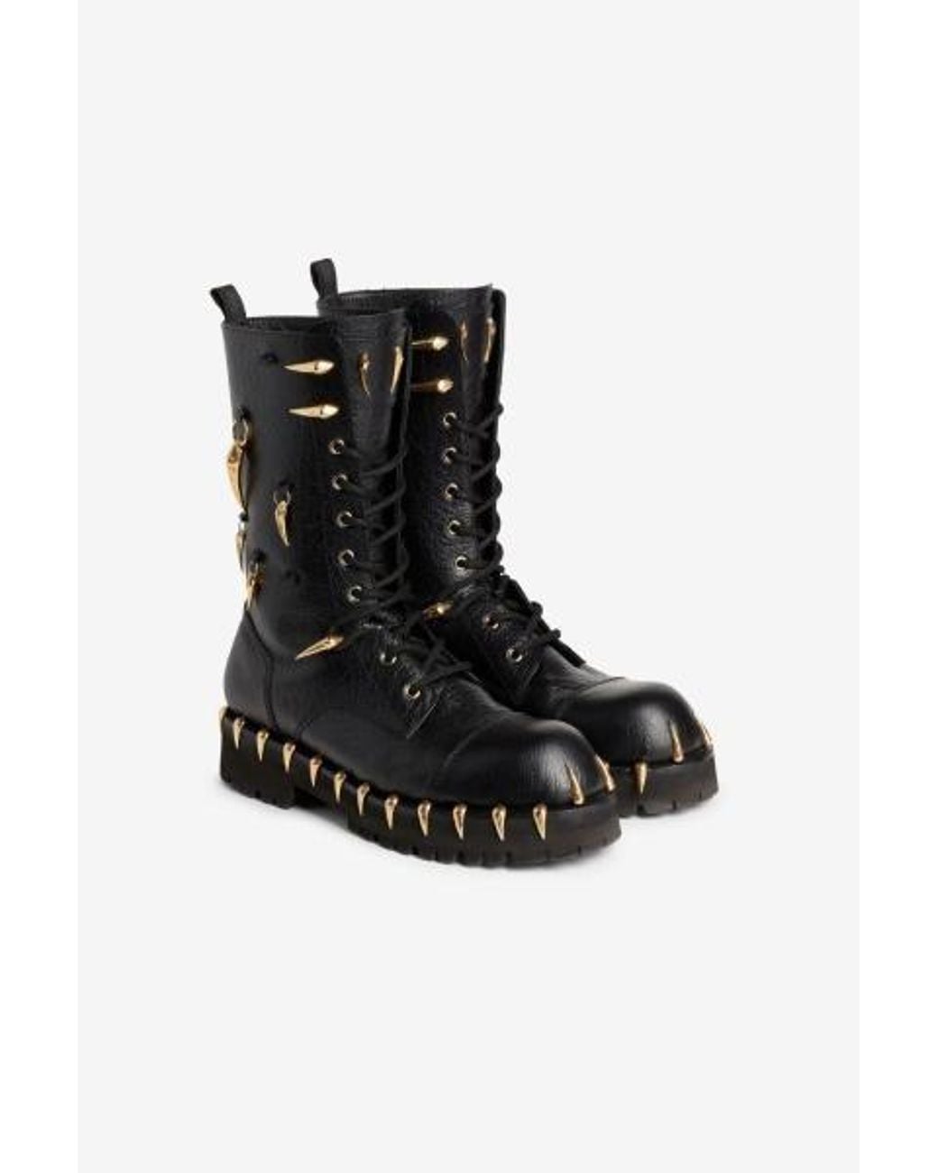 Roberto Cavalli Black Saber Tooth Pierced Combat Boots, Brand Size 40 Us for men