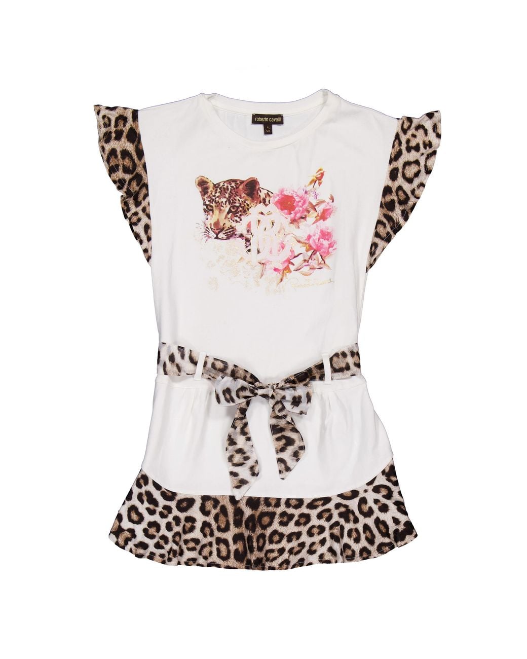 Roberto Cavalli White Girls' Jaguar Print Dress