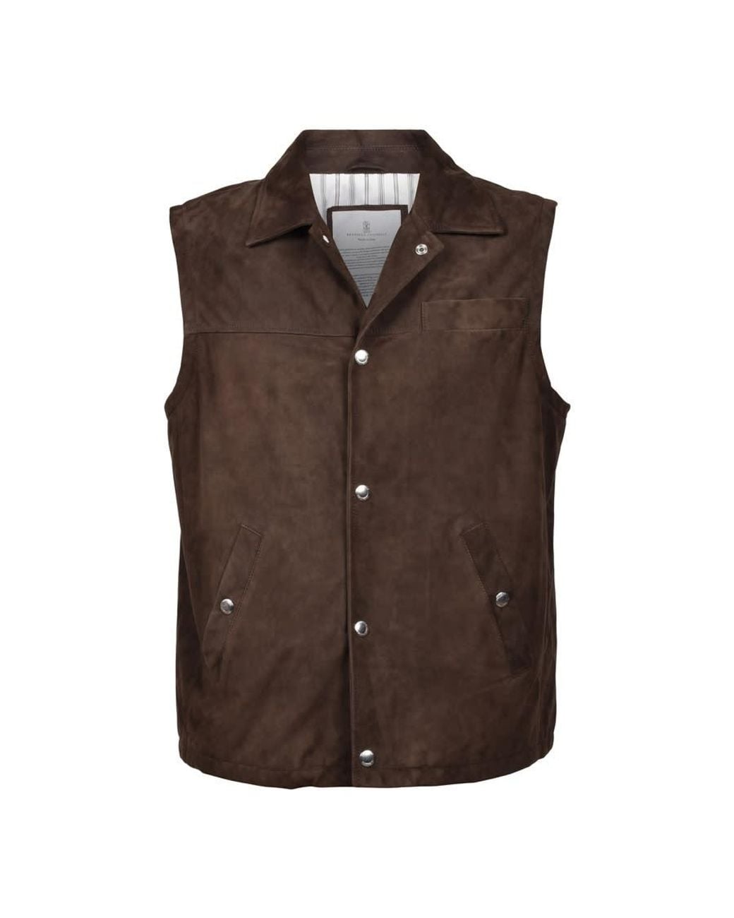 Brunello Cucinelli Brown Suede Sleeveless Jacket, Size Small for men
