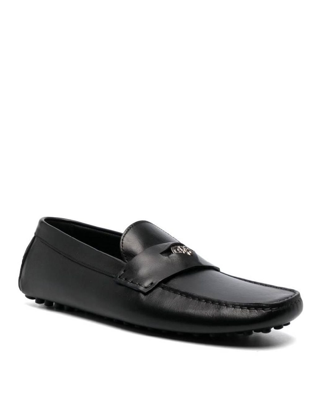 Roberto Cavalli Black Logo-Plaque Leather Loafers, Brand Size 41 Us for men