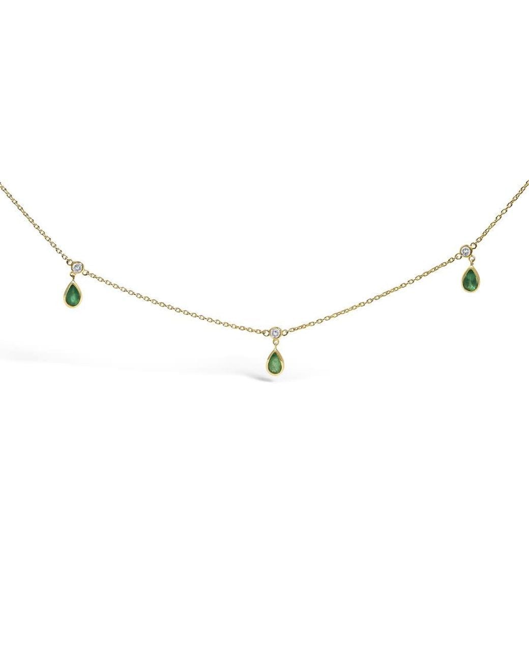 Haus of Brilliance Metallic 10K Dangling 5X3 Mm Emerald And Diamond Station Necklace for men