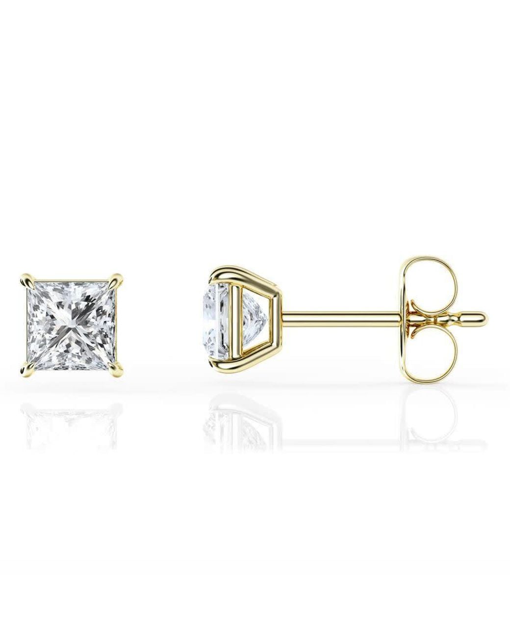 Brilliant Diamond White 1 Carat Princess Cut Lab Grown Diamond Stud Earrings for men