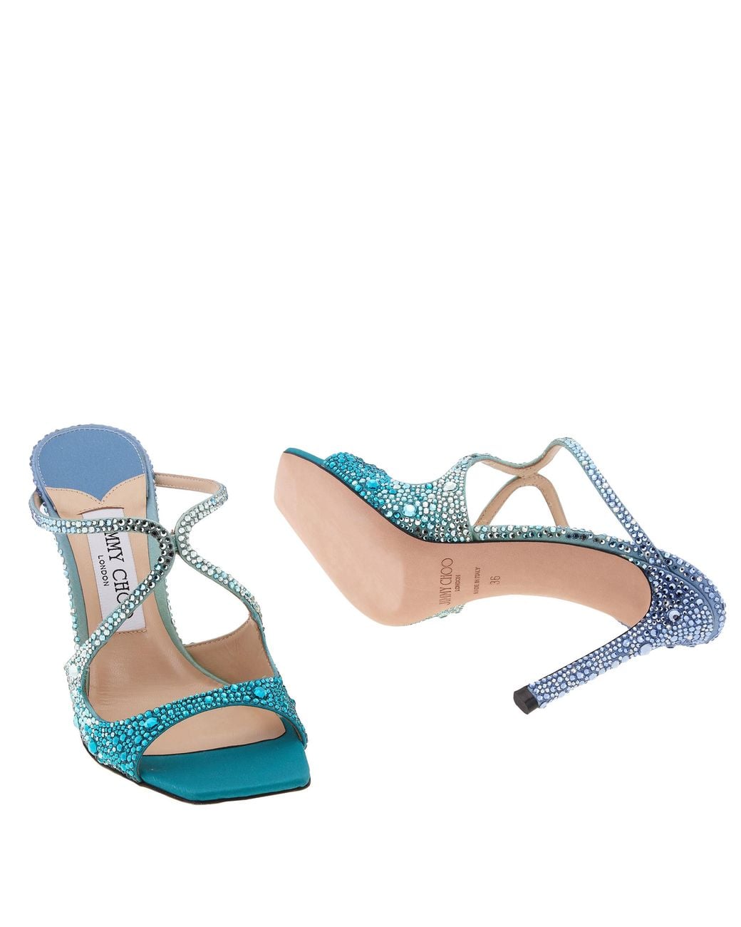 Jimmy Choo Blue Anise 95 Crystal-Embellished Mules, Brand Size 37 Us