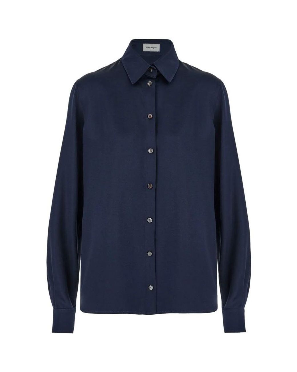 Ferragamo Blue Satin Button-Up Shirt