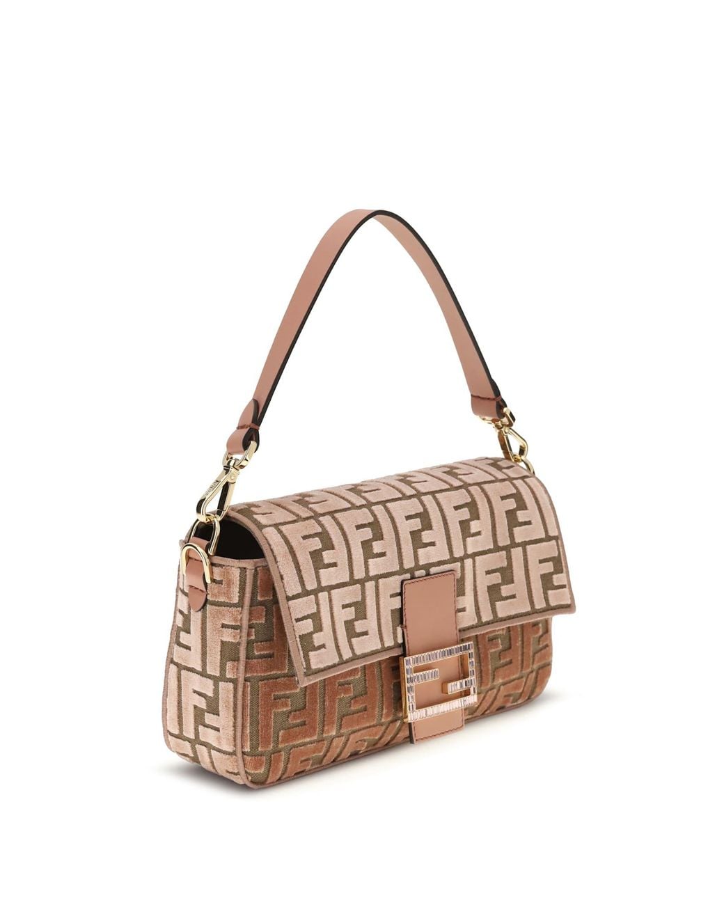 Fendi Brown Baguette Velvet Shoulder Bag