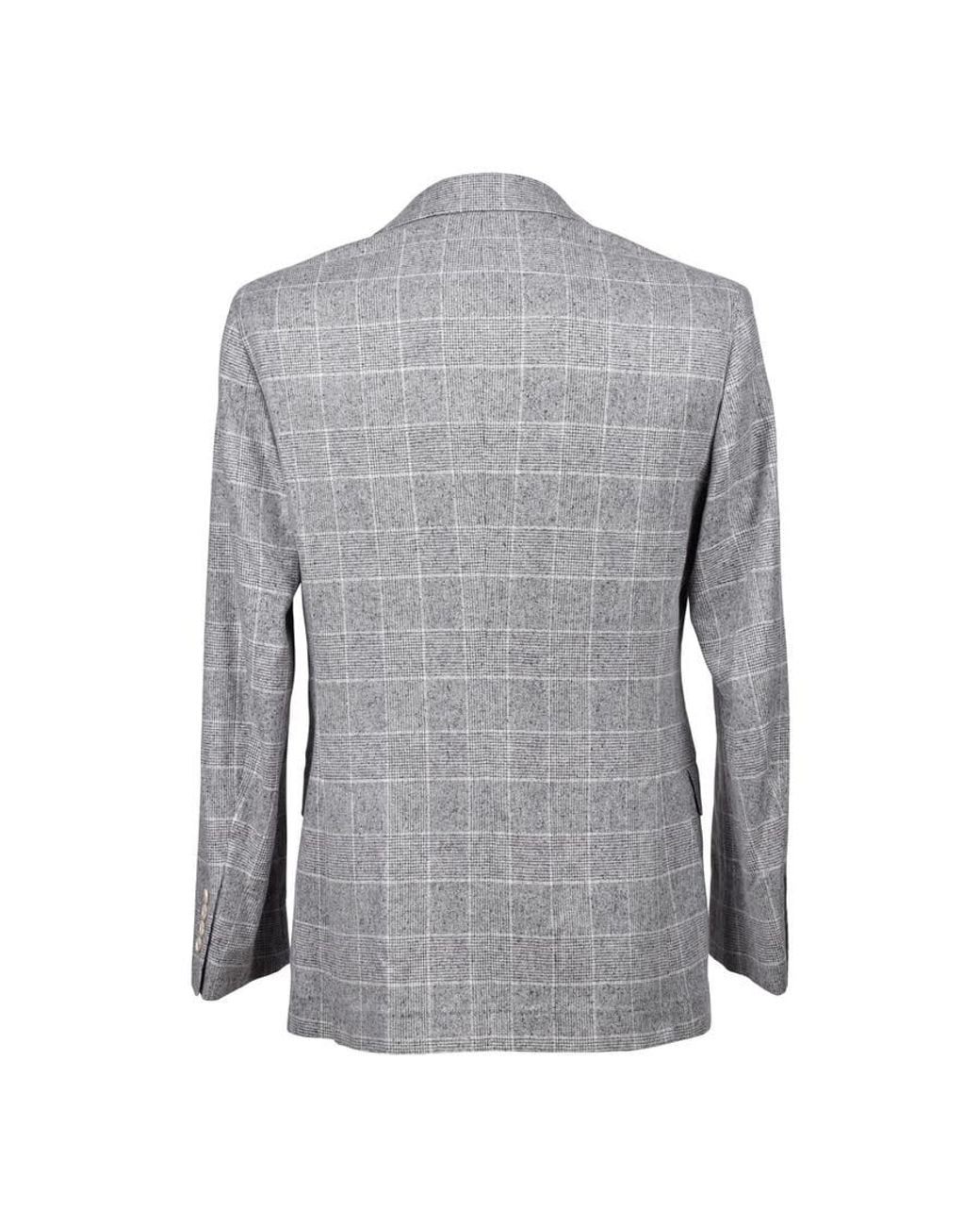 Brunello Cucinelli Gray Pearl Silk Wool Check Blazer, Brand Size 52 (Us for men