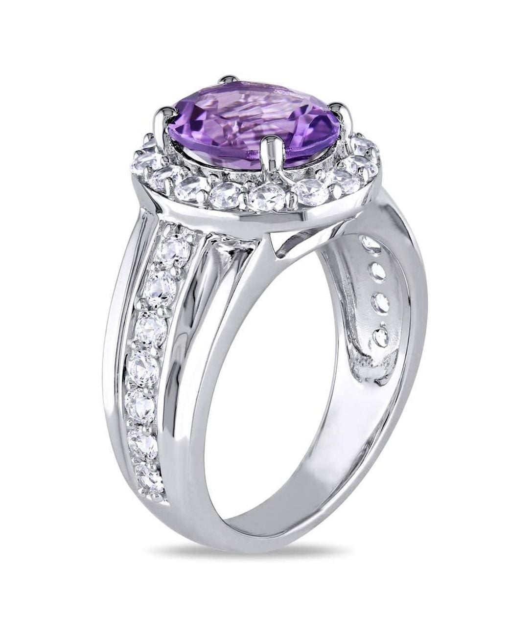 Amour Purple 3 3/8 Ct Tgw Oval Cut Amethyst And Created Sapphire Halo Ring for men