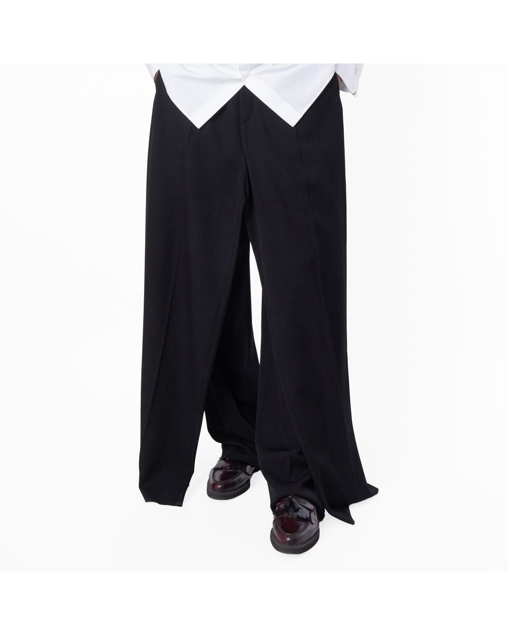 Balenciaga Black Double Front Ironed Pleats Twill Wide-Leg Pant for men