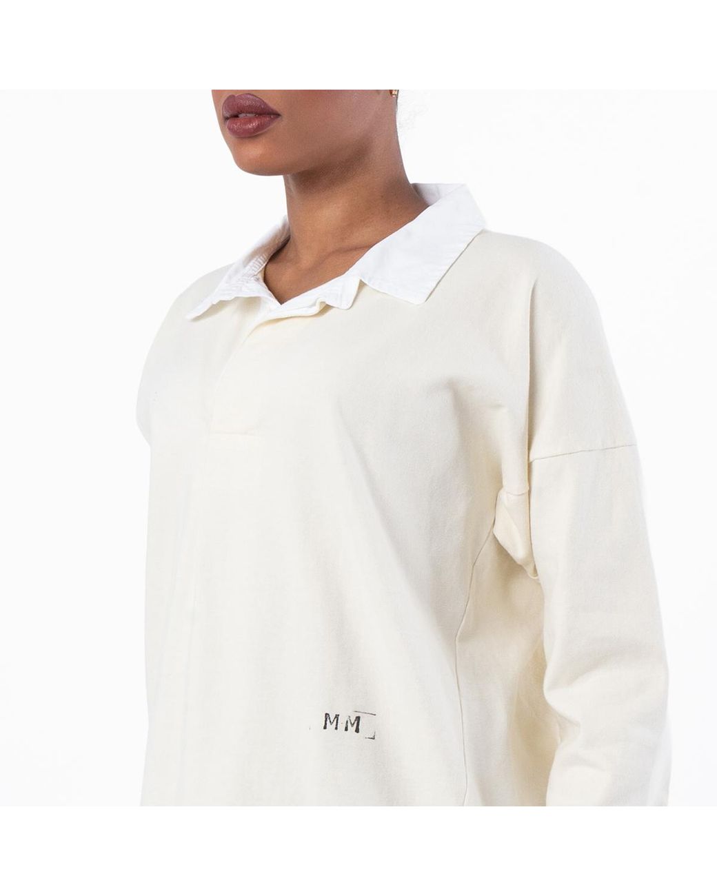 Maison Margiela White Logo Embroidered Long-Sleeved Polo Shirt