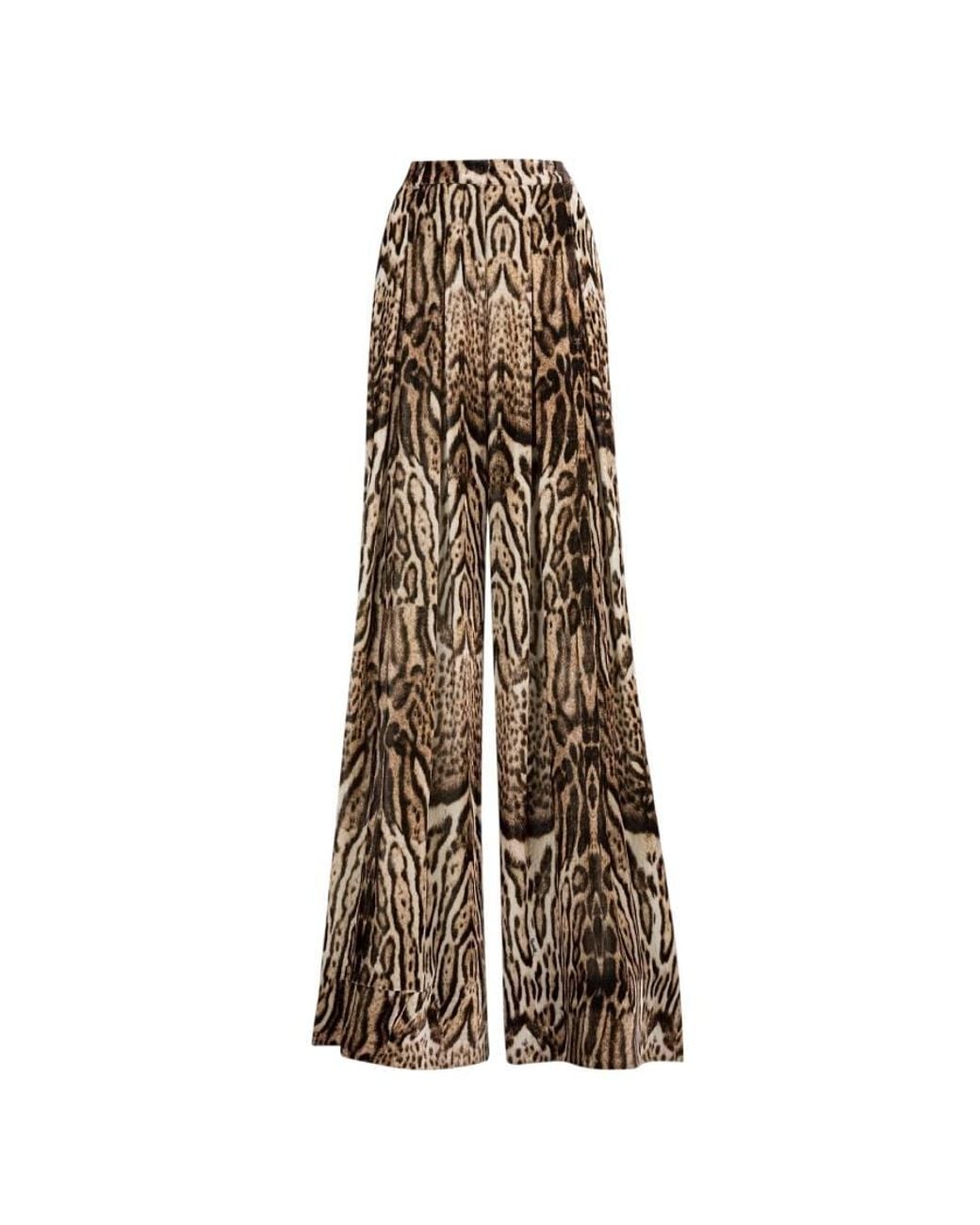 Roberto Cavalli Natural Ocelot Print Velvet High-Rise Trousers, Brand Size 40 Us for men