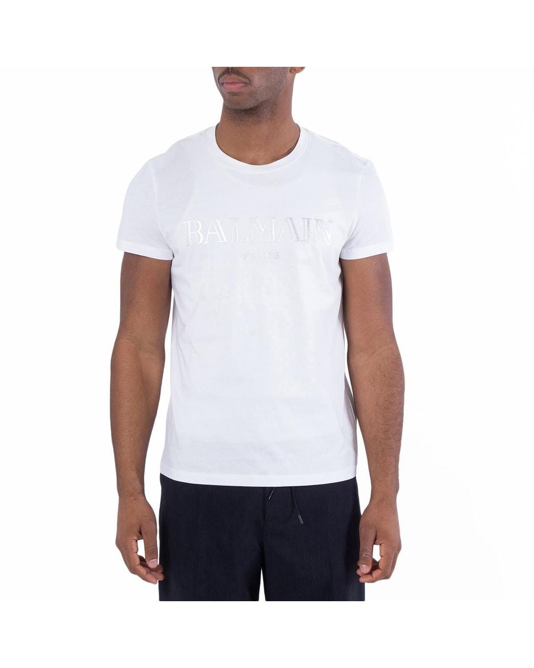 Balmain White Logo Embossed Cotton T Shirt for men