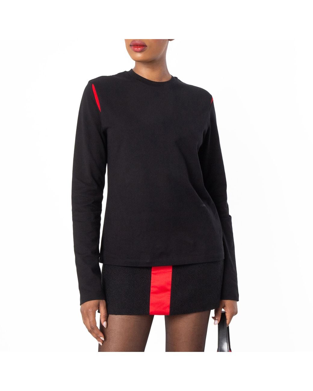 Ferragamo Black Ferragamo Stripe Print Long-Sleeved Cotton T-Shirt