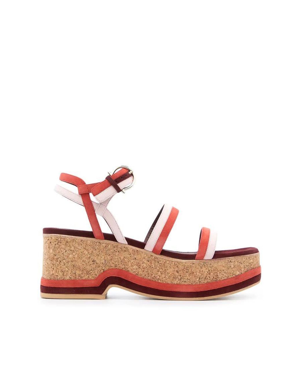 Ferragamo Red 75Mm Mysen Wedge Sandals