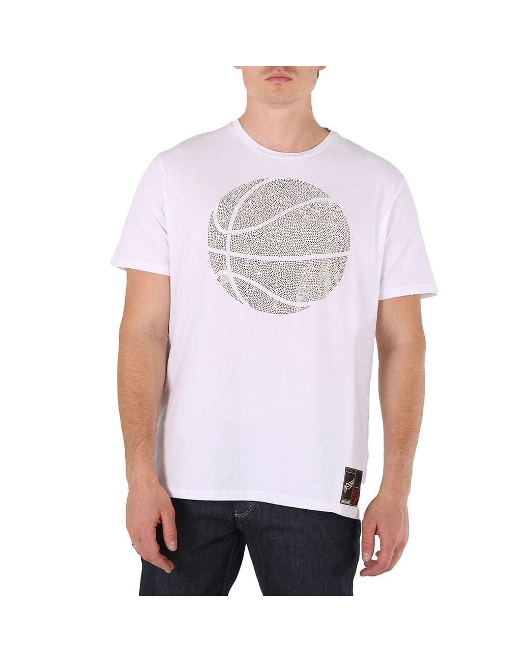 Roberto Cavalli White Hotfix Crystal-Embellished Basketball Cotton T-Shirt for men
