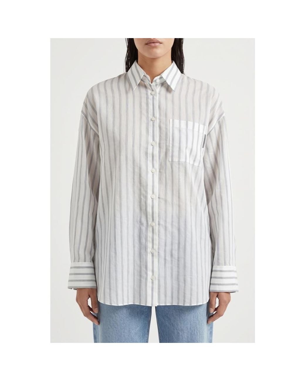 Brunello Cucinelli Gray Striped Oversized Shirt