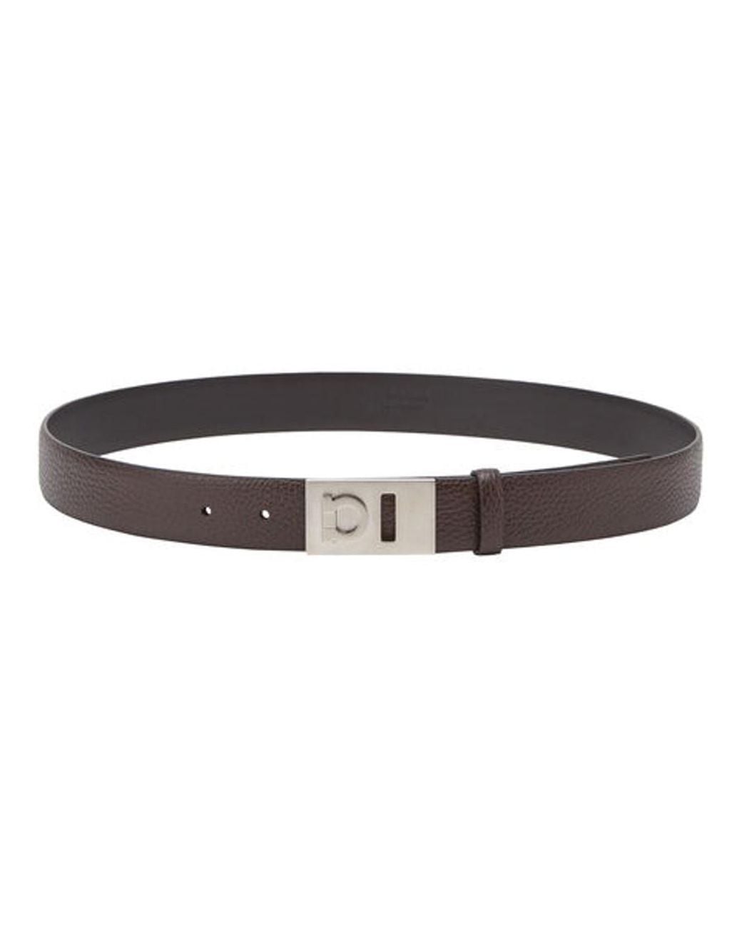 Ferragamo Brown Gancini Plaque Pebbled Leather Belt for men