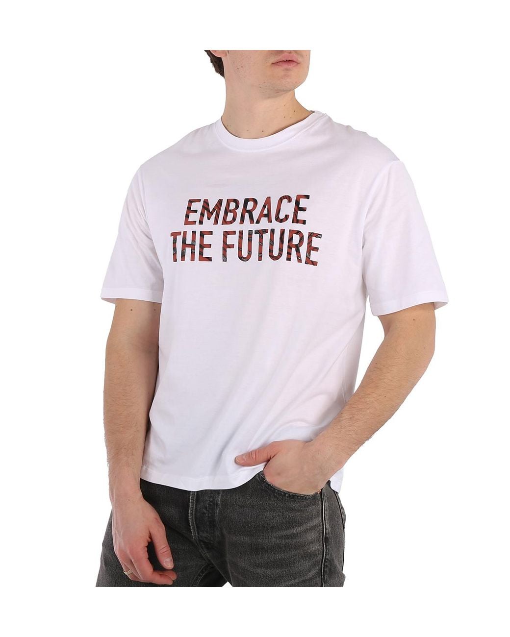 Roberto Cavalli White Slogan-Print Cotton T-Shirt for men
