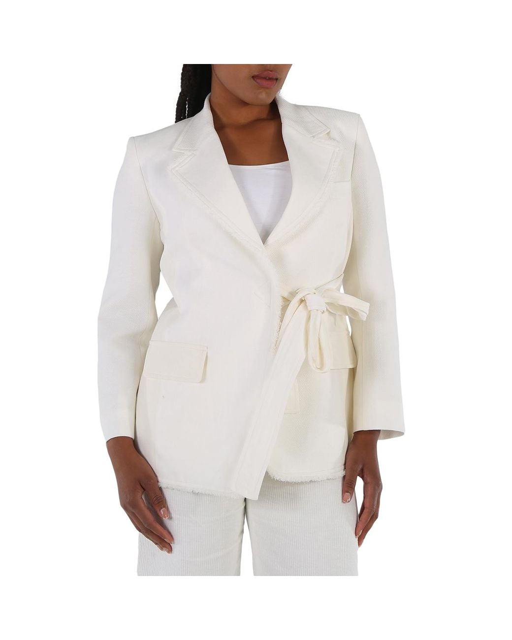 Chloé White Ladies Iconic Milk Double-Breasted Belted Blazer Jacket, Brand Size 38 (Us for men