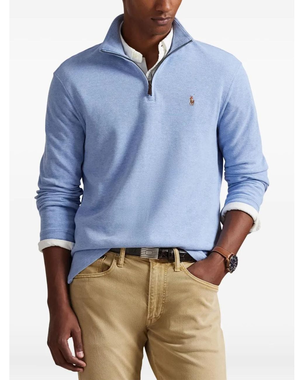 Polo Ralph Lauren Blue Quarter-Zip Cotton Pullover for men