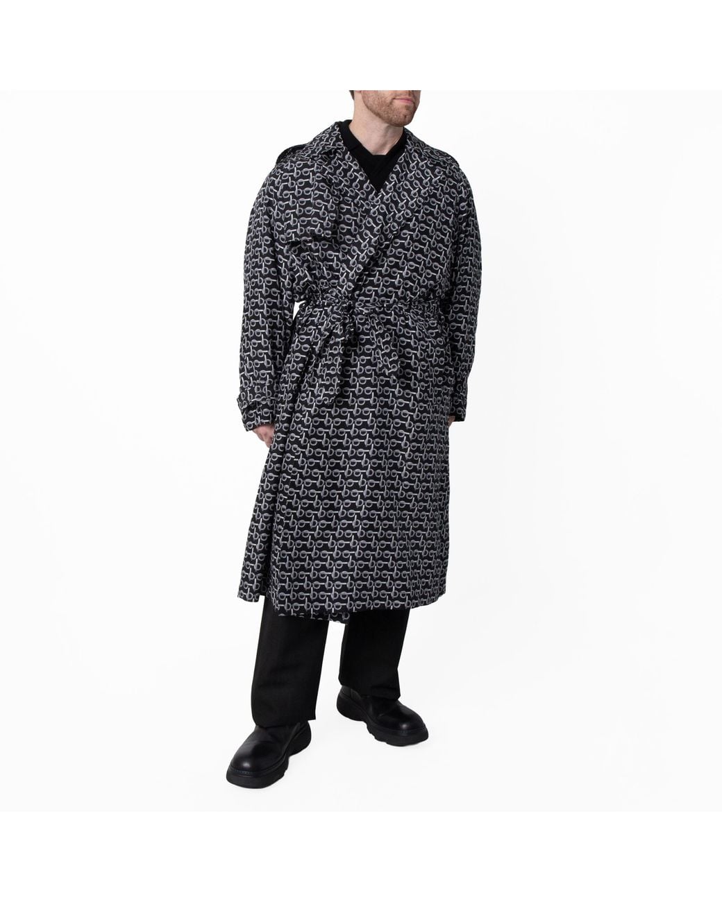 Burberry Black Long Silk Belted Trench Coat, Brand Size 48 Us for men