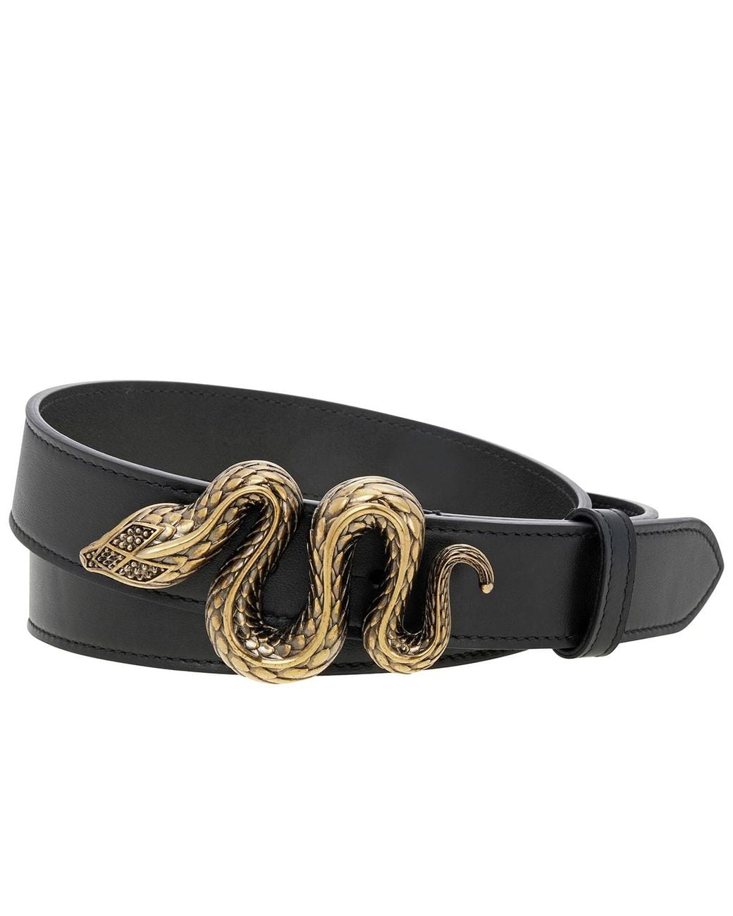 Roberto Cavalli Black Gange Serpente Leather Belt, Cm for men