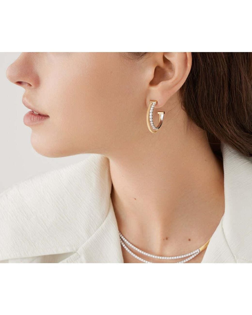 Marco Bicego Metallic 18K Double Hoop Earrings With Diamonds Og412_B_Yw_M5 for men