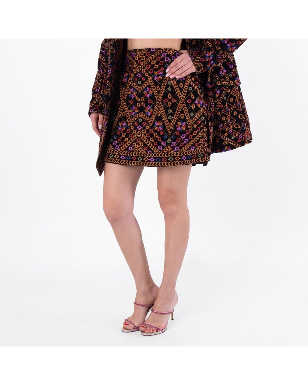 Farm Rio Black Embroidered Corduroy Mini Skirt