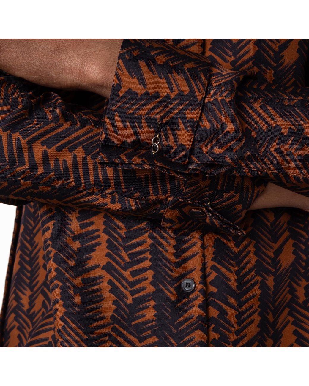 Bally Brown Abstract Print Long-Sleeved Silk Shirt, Brand Size 40 Us Size 4