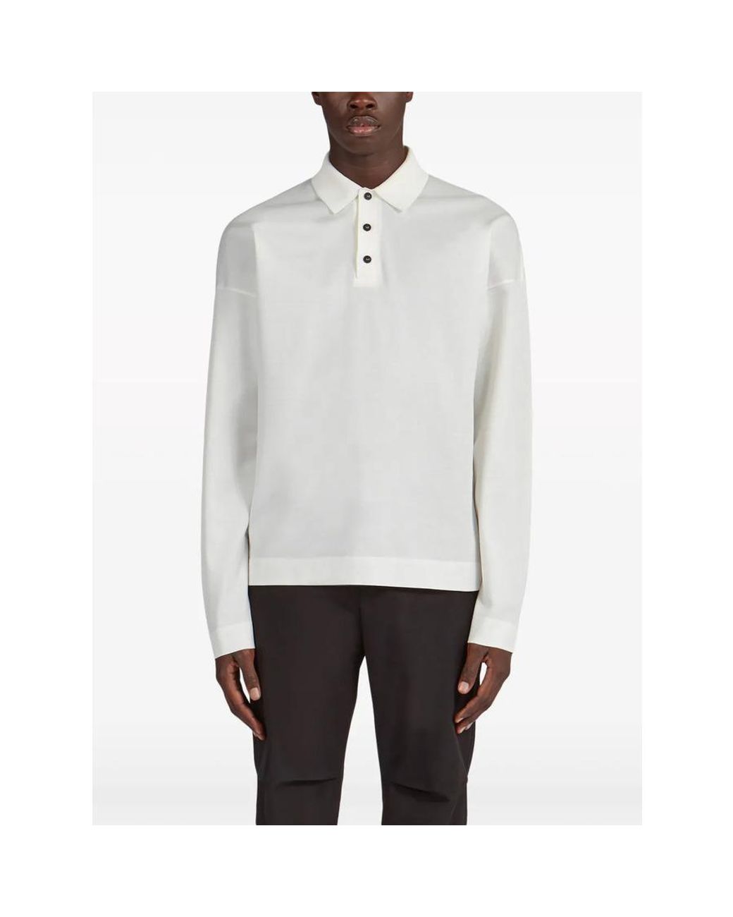 Ferragamo White Long-Sleeve Cotton Polo Shirt for men