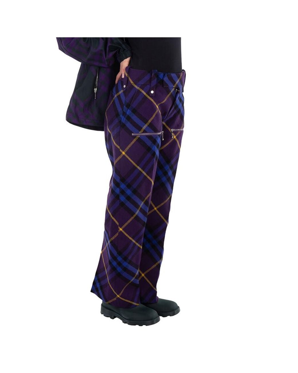 Burberry Blue Ribbon Check Tailored Wool Trousers, Brand Size 8 (Us