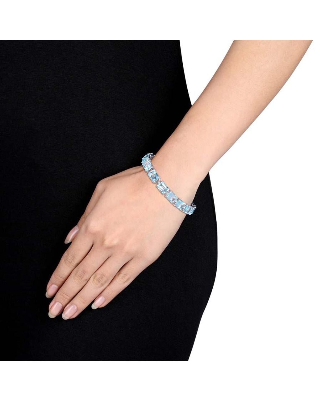 Amour Blue 59 3/4 Ct Tgw Emerald-Cut Sky- Topaz Tennis Bracelet for men