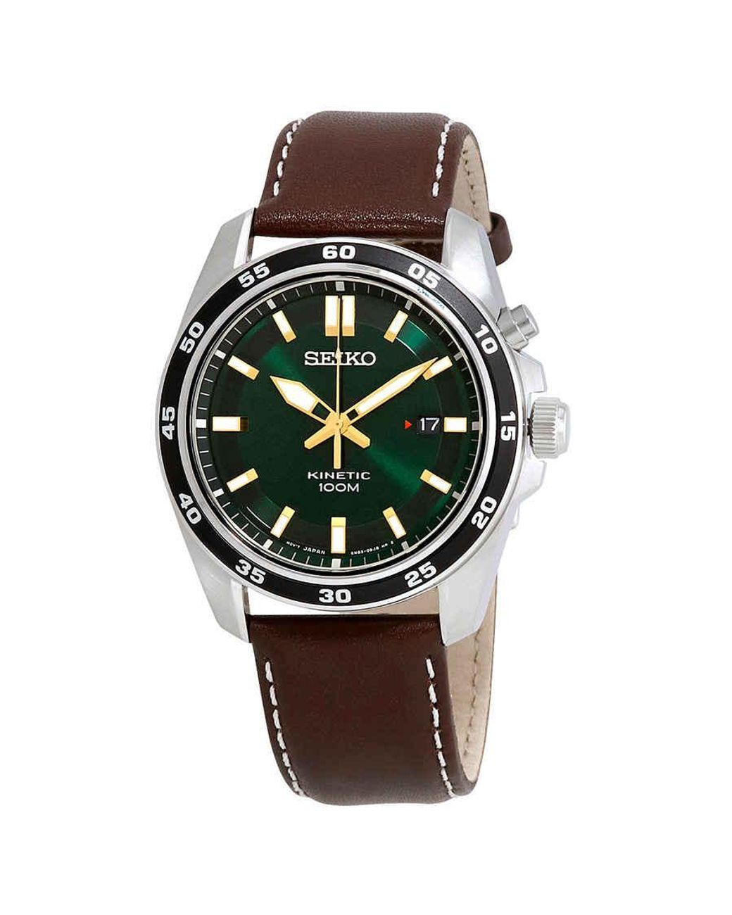 Seiko Kinetic Green Dial Brown Leather 