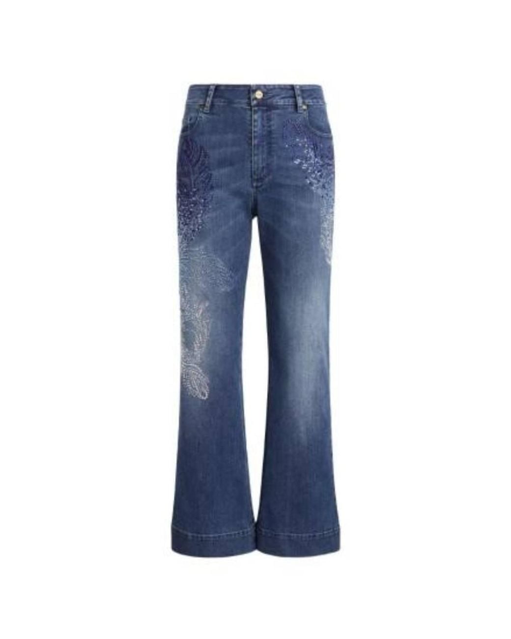 Roberto Cavalli Blue Embroidered Cropped Denim Jeans, Brand Size 40 Us for men