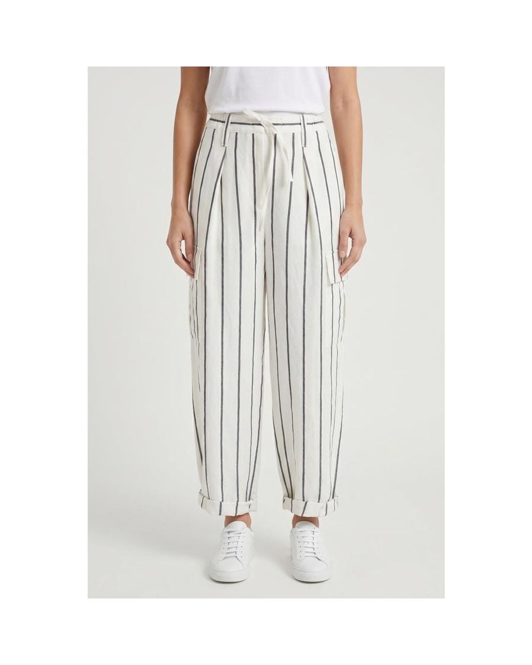 Brunello Cucinelli White Striped Linen Trousers, Brand Size 40 (Us for men