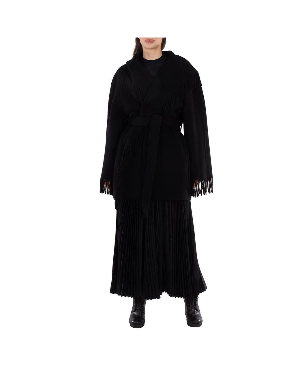 Balenciaga Black Ladies Fringed-Edge Hooded Cardi-Coat, Brand Size 1 for men