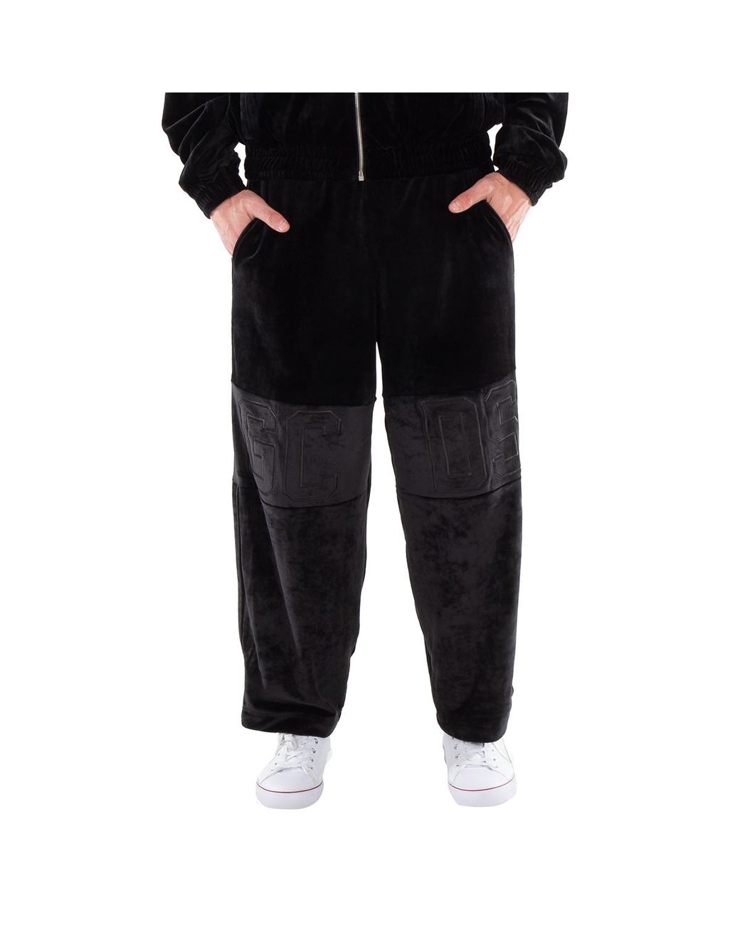Gcds Black Logo Embroidered Velvet Pants for men