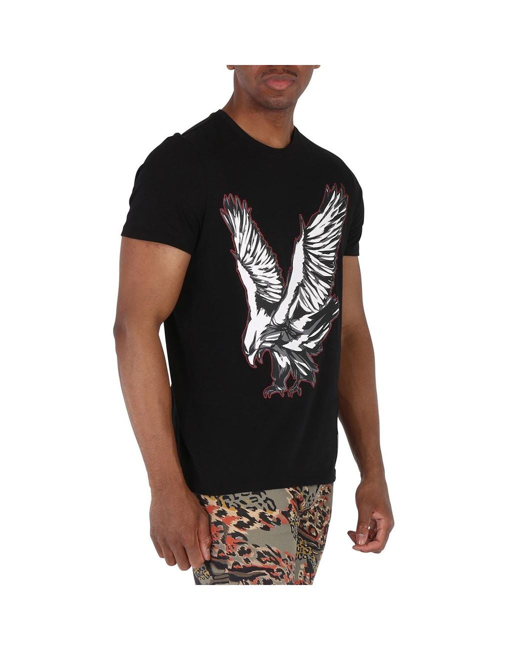 Roberto Cavalli Black Crewneck Eagle Print Slim Fit T-Shirt for men