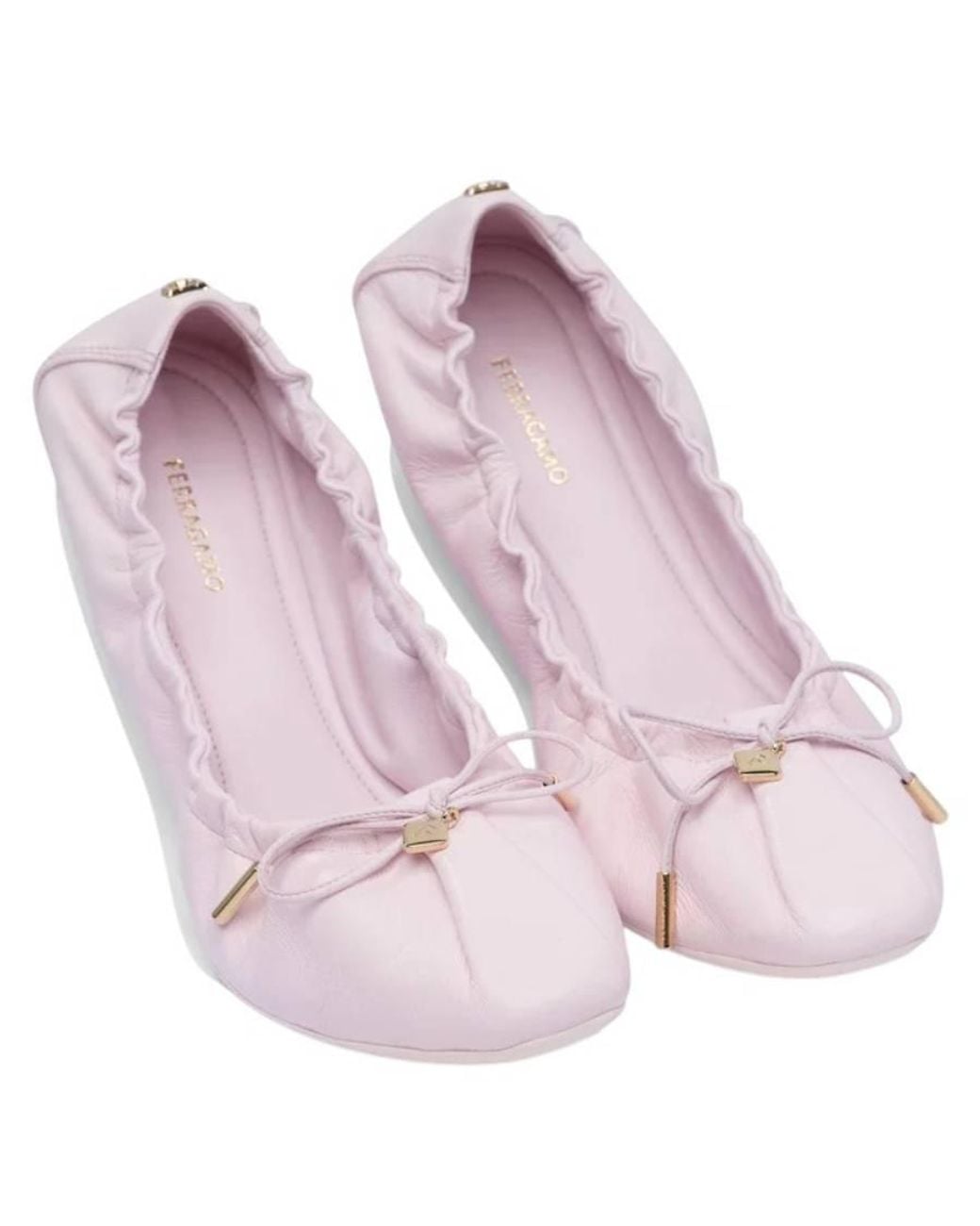 Ferragamo Pink Bow Detail Elasticated Ballet Flats