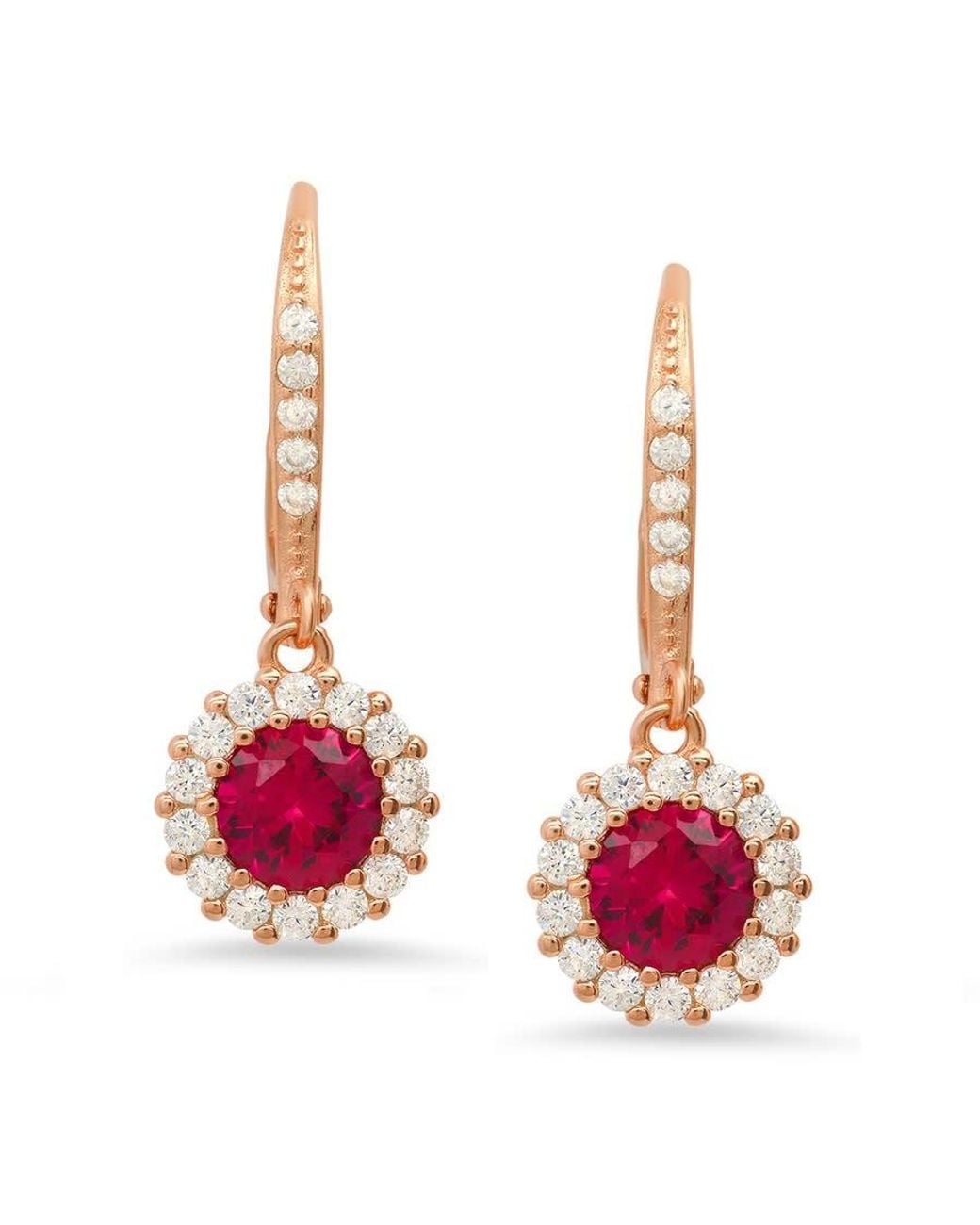Kylie Harper Pink 14K Rose Over Ruby Cz Halo Leverback Earrings for men