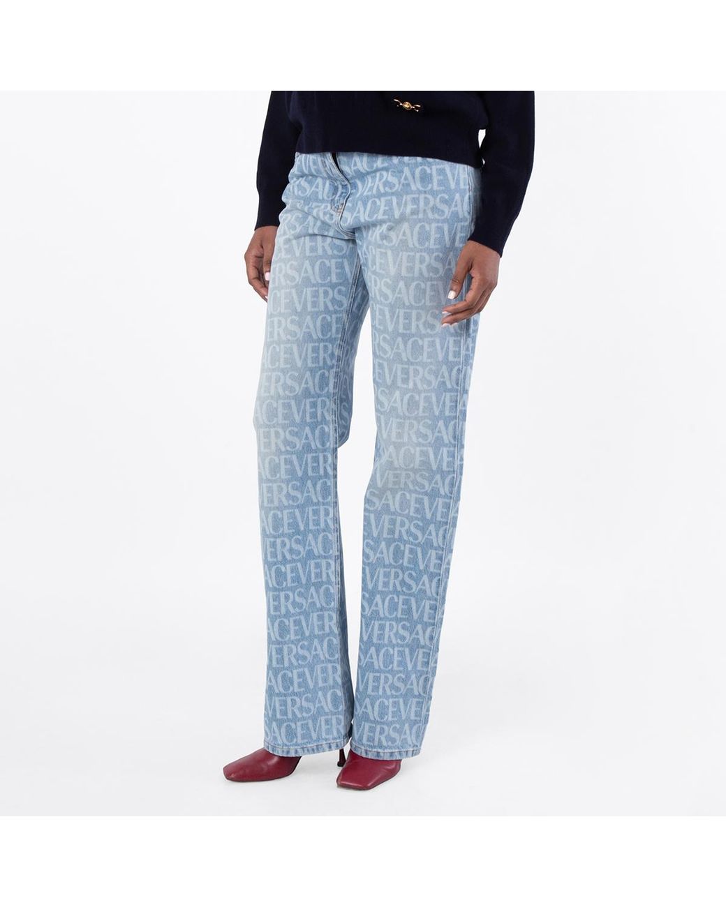 Versace Blue All Over Monogram Denim Jeans for men